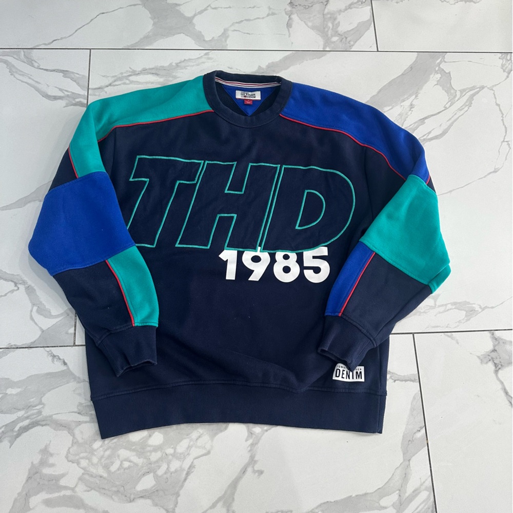 Tommy Hilfiger Denim Colorblock Sweatshirt Men’s Medium 1985 THD Vintage Style